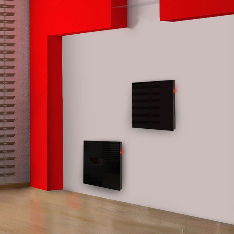 Calefactor de Panel infrarrojo de pared en Cristal, Miami Wave Negro de 330W, 60x60cm, Mod: 342CaSol-N