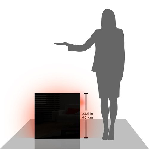 Calefactor de Panel infrarrojo de pared en Cristal, Miami Wave Negro de 330W, 60x60cm, Mod: 342CaSol-N