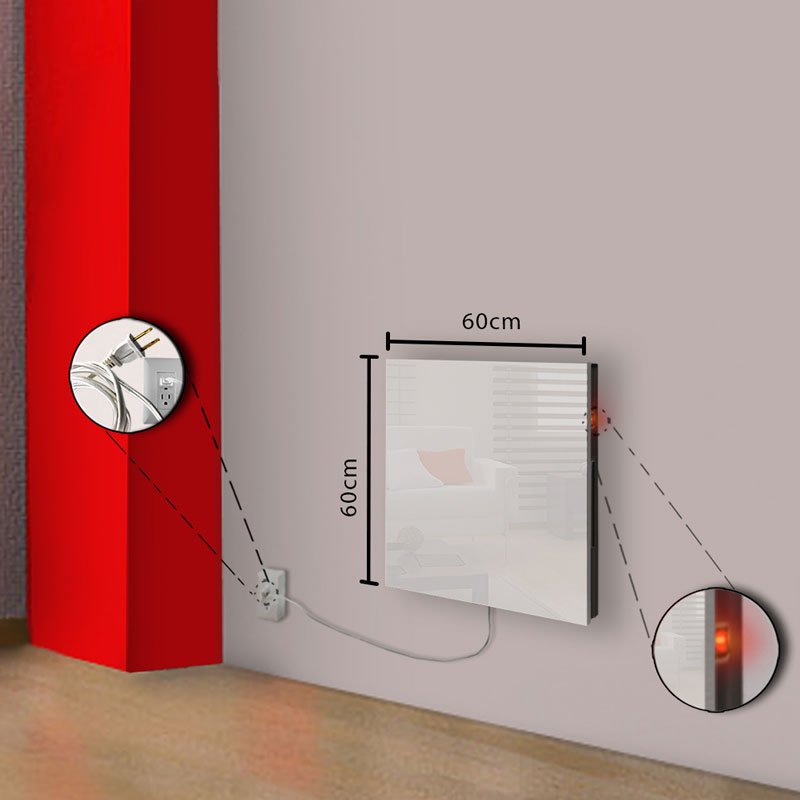 Calefactor de Panel infrarrojo de pared en Cristal, Miami Wave Blanco de 330W, 60x60cm, Mod: 342CaSol-B