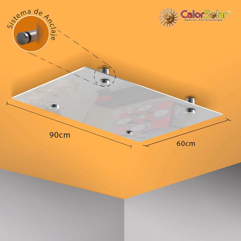 Calefactor de Panel infrarrojo de techo en Cristal, Arizona Wave Blanco de 550W, 60x90cm, Mod: 343CaSol-TB3