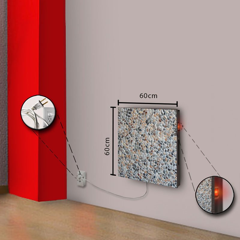 Calefactor de Panel infrarrojo de pared en Porcelanato, Vegas Wave River de 330W, 60x60cm, Mod: 333CaSol