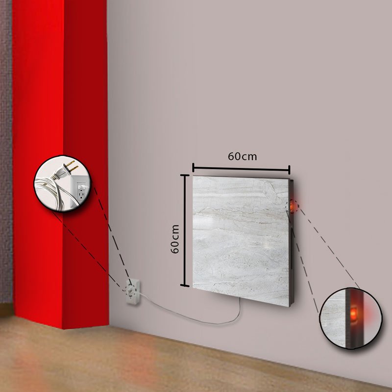 Calefactor de Panel infrarrojo de pared en Porcelanato, Vegas Wave Marble de 330W, 60x60cm, Mod: 332CaSol