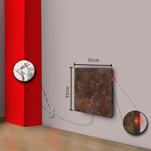 Calefactor de Panel infrarrojo de pared en Porcelanato, Vegas Wave Fiorito Colonial de 330W, 55x55cm, Mod: 303CaSol