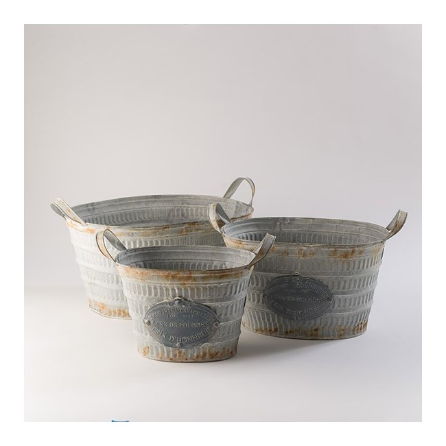 Set De Macetas Ovaladas Oxidadas - Gris, Oxido - Këssa