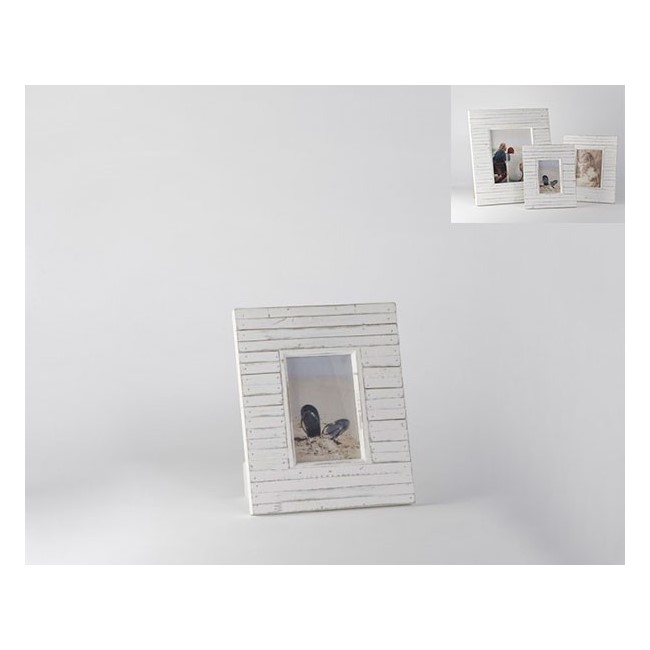 Portaretratos De Rayas Blancas 4 X 6 - Blanco, Dorado - KESSA