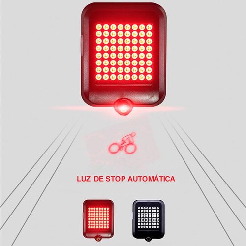 Luz Trasera Inteligente Automática para Bicicleta. Direccionales y Luz de Freno Automáticos, Láser de Seguridad, Batería Recargable