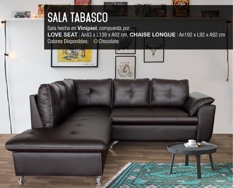 Paquete Sala Marca Scavoni Modelo Tabasco Chaise Longue - Chocolate / Mesa De Tv Francia - Tabaco - Këssa