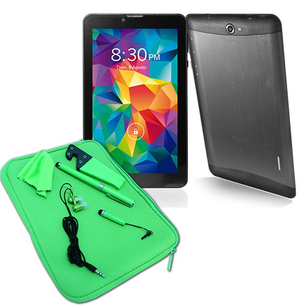 Tablet Corvus 7" Celular 3G Quad Core Dual sim Ram 1GB Interna 8GB + Kit Combo 6-en-1 universal de Tablet