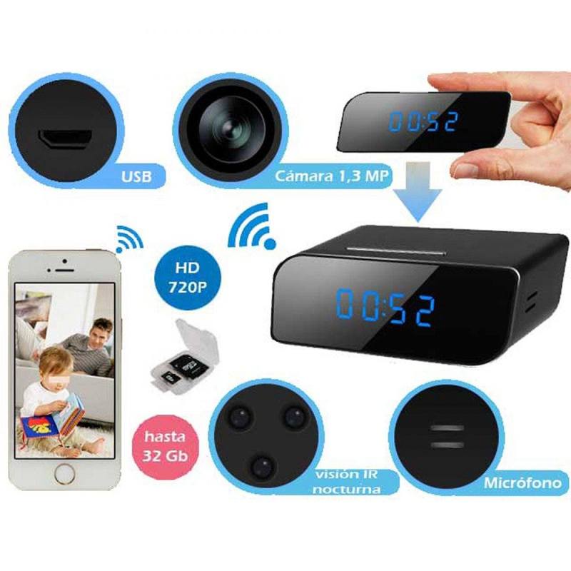 Redlemon Cámara Oculta WiFi en Forma de Despertador Digital, con Monitoreo en Tiempo Real
