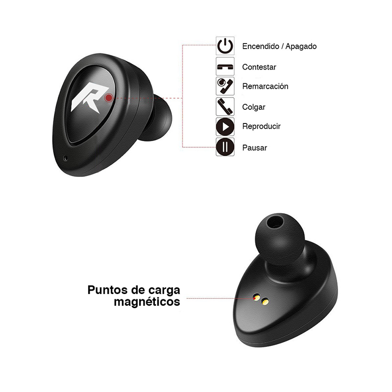 Audífonos y Manos Libres Bluetooth Twins con Base de Carga, Sonido HD, Bluetooth 4.1
