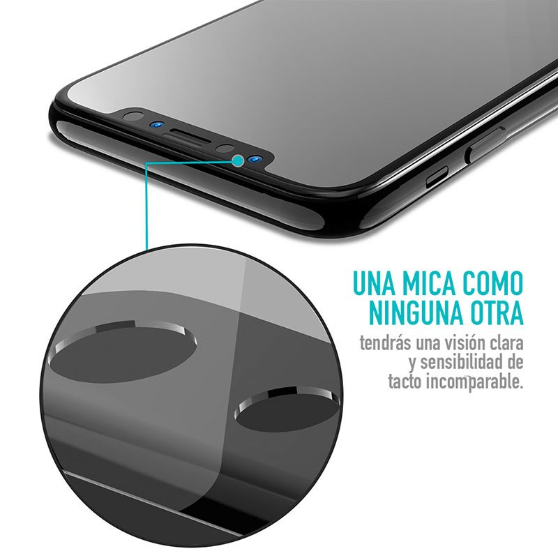 Mica Protectora para iPhone X de Cristal Templado, Borde Negro. Glass Dureza 9H, Anti Manchas y Rayones, Oleofóbico, Compatible con 3D Touch