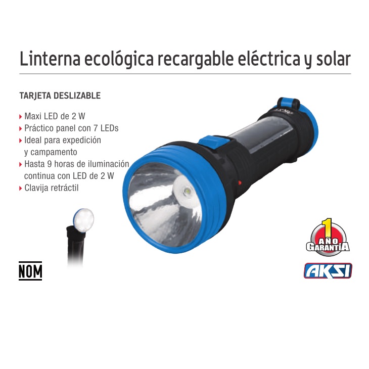 Linterna Recargable Aksi Ecológica -Eléctrica Y Solar