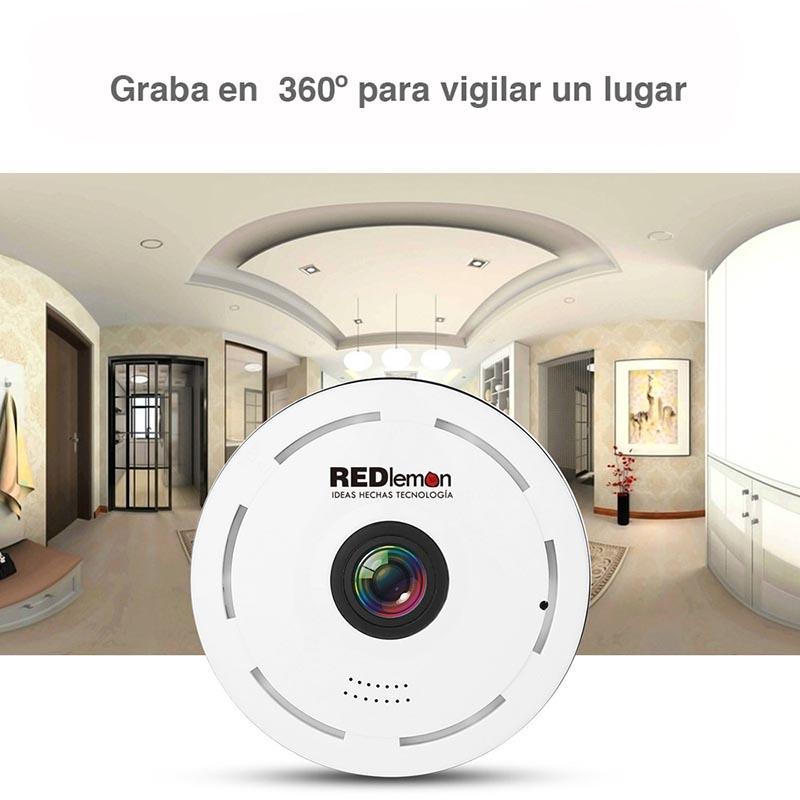 Redlemon Cámara De Seguridad WiFi HD 360° Panorámica, Lente Fisheye, Detección de Movimiento