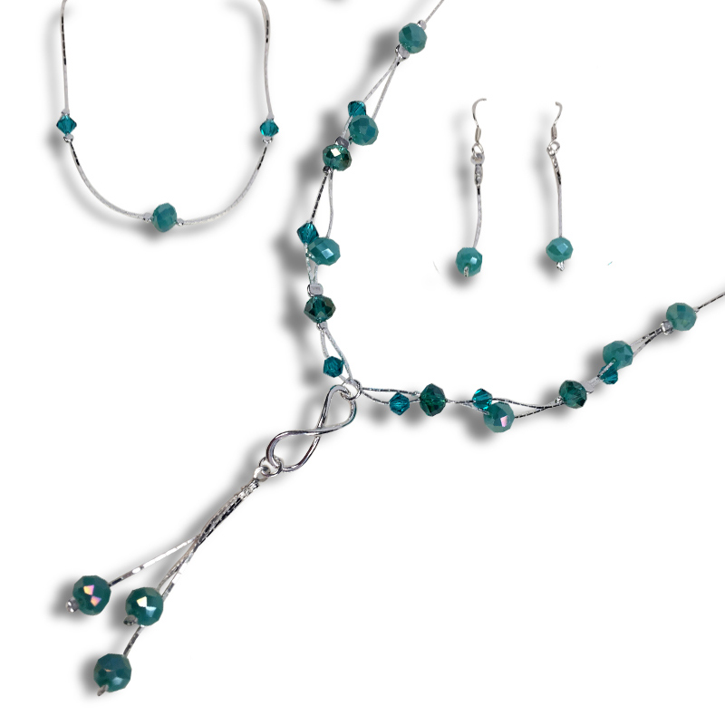 Set de plata 925 cristal Swarovski infinito color azúl y verde Gemini + Vestido LOB