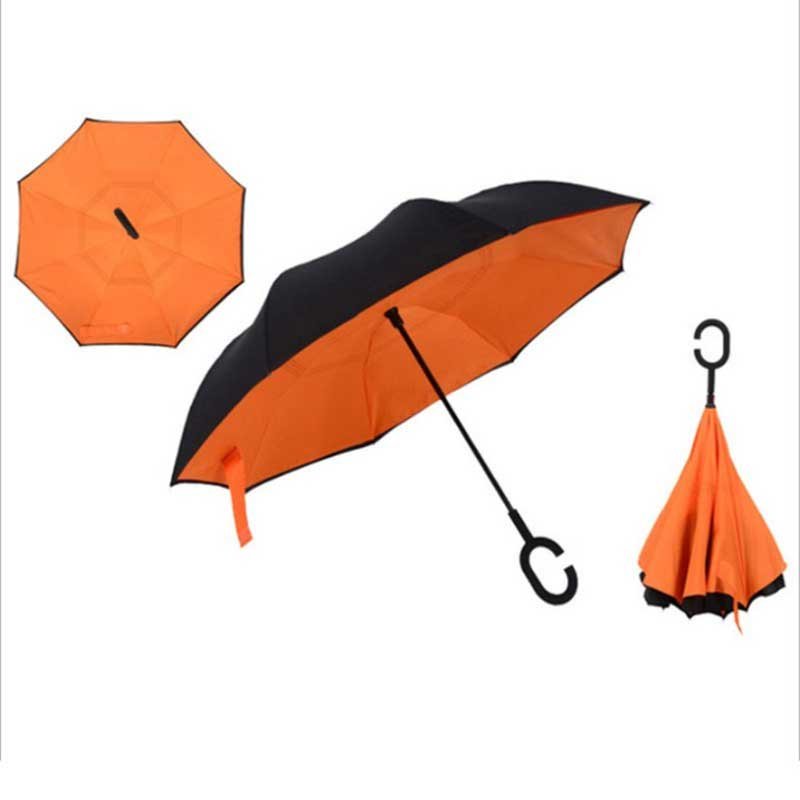 invento Paraguas Sombrilla Reversible Doble Capa Naranja