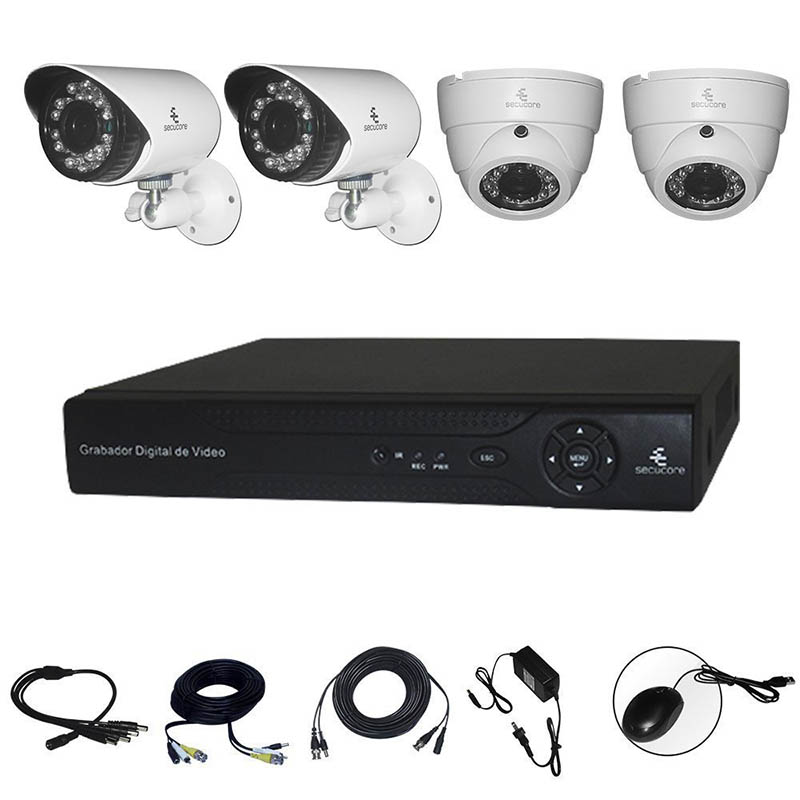 Kit Cctv Video Vigilancia 4 Cámaras Ahd Alta Definición 720p con Audio Dvr Seguridad Circuito Cerrado