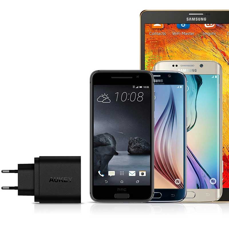 Cargador Celular Pared Carga Rápida 3.0 Negro Aukey