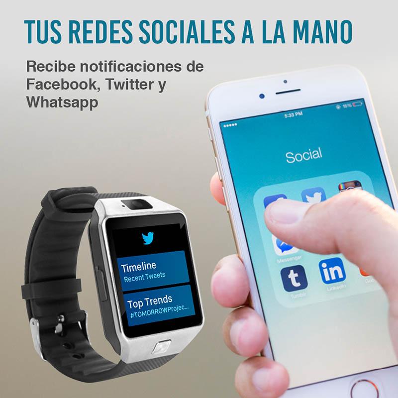 Smartwatch Reloj Inteligente con Cámara y Chip SIM, Micro SD, Podómetro, Notificaciones de Mensajes y Redes Sociales, DZ09