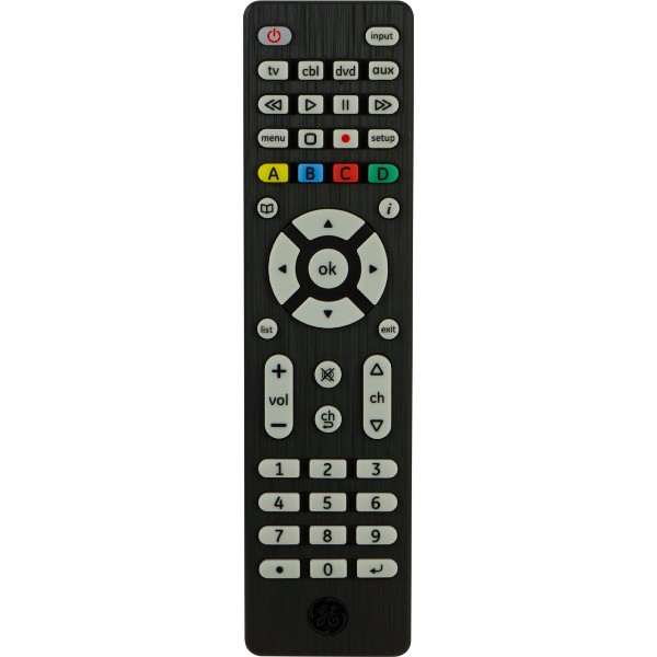 GE Universal Remote Control, 4 Device, DVR, Brushed negro Finish, Infrarojo