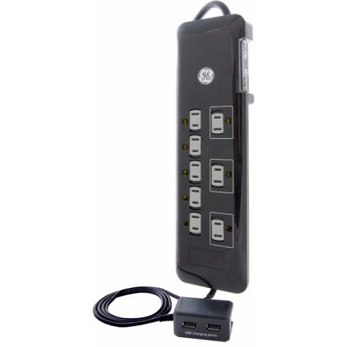GE Ultra Pro Surge Protector con USB Tether, 8 Outlets, 2160J, 4ft Cord, 2 Ports, 2.1 A, negro