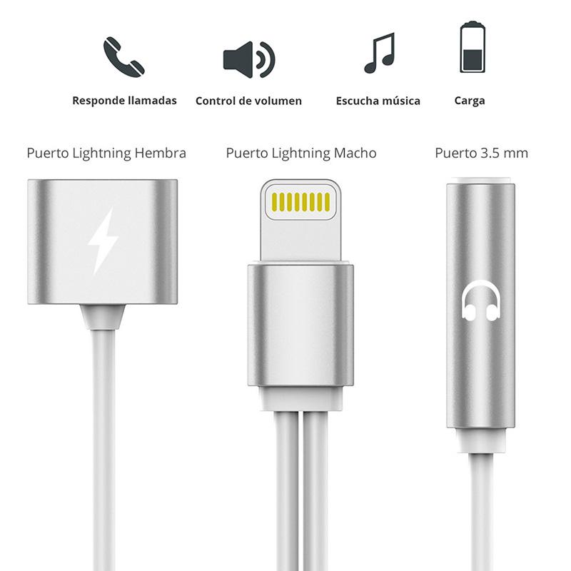 Adaptador para iPhone 7, 8 y X de Lightning a Audífono Universal 3.5mm y Carga (Lightning) Redlemon