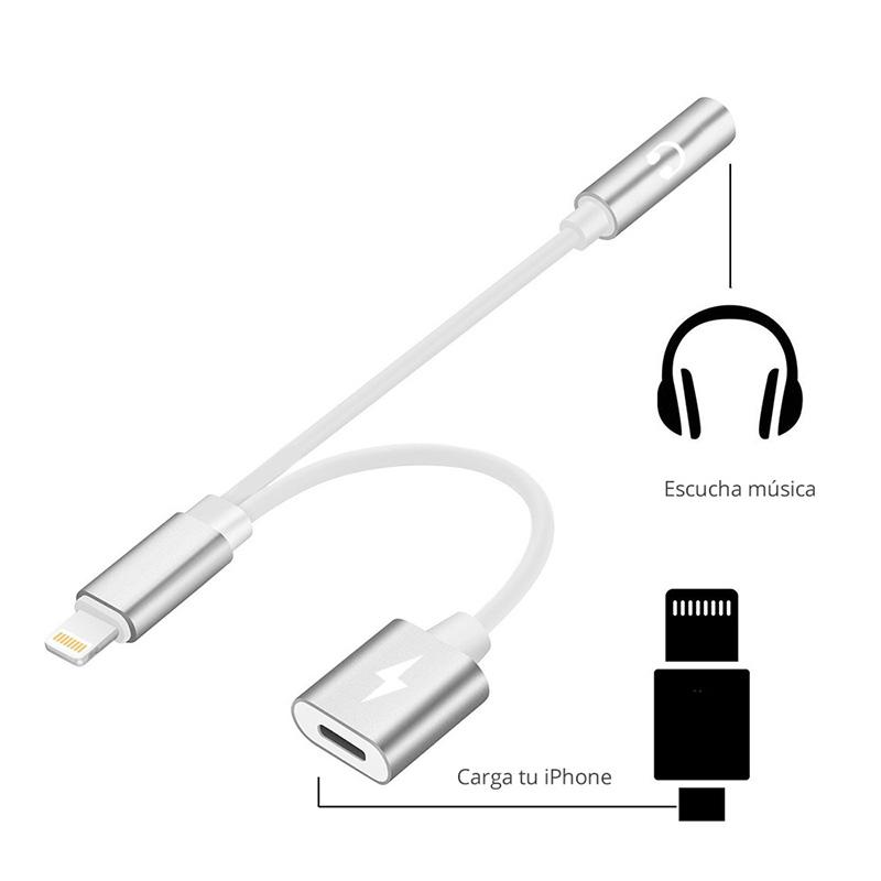 Adaptador para iPhone 7, 8 y X de Lightning a Audífono Universal 3.5mm y Carga (Lightning) Redlemon