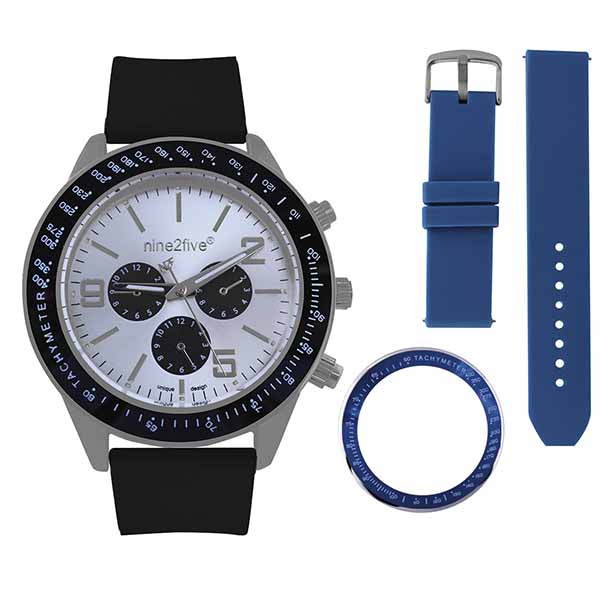 Reloj Nine2Five para Caballero en color Negro con correa intercambiabla Azul