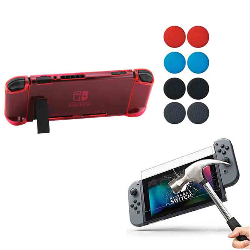 Nintendo Switch Funda Acrílico Compatible + Mica + Grips (Rojo)