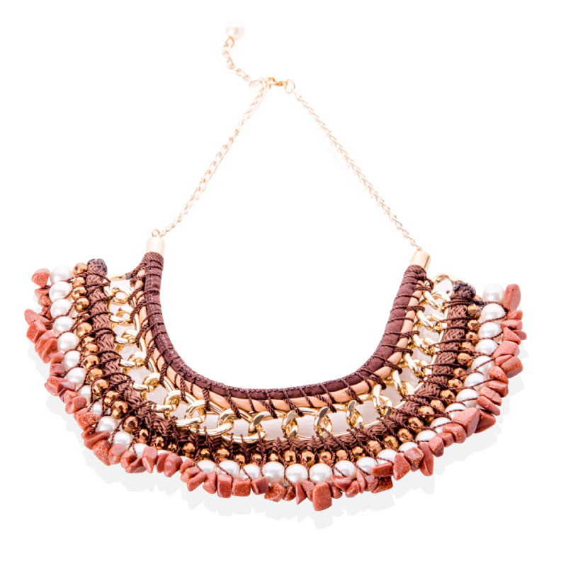 Collar Egipcio Café, elaborado a mano de forma artesanal, Gabriela Nuñez Diseñadora Mexicana