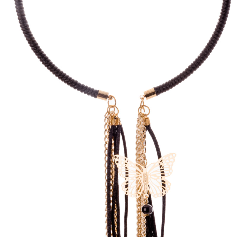 Collar Aro Negro con Colgantes, elaborado a mano de forma artesanal, Gabriela Nuñez Diseñadora Mexicana