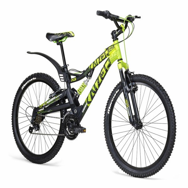 Bicicleta Mercurio, de montaña, Doble suspension, DS, downhill, modelo KAIZER Rodada 24, 21 velocidades, color Negro/Verde Neon, linea 2018