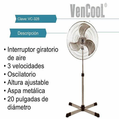 Ventilador Vencool, de Pedestal, tipo Industrial,  20 pulgadas, aspas metálicas, VC-328 ALB