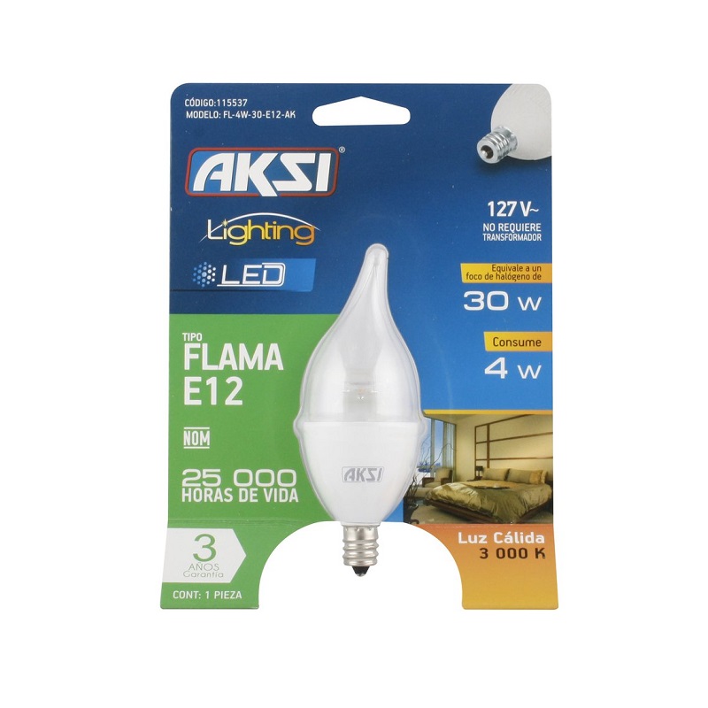 Foco LED E12 Aksi Tipo Flama (Ilumina 30W)-Luz Cálida