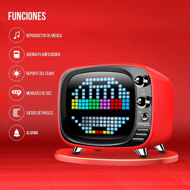 Redlemon Bocina, Bluetooth, Divoom, Tivoo, Pantalla de 256 LED Programables, Reloj Despertador Inteligente,