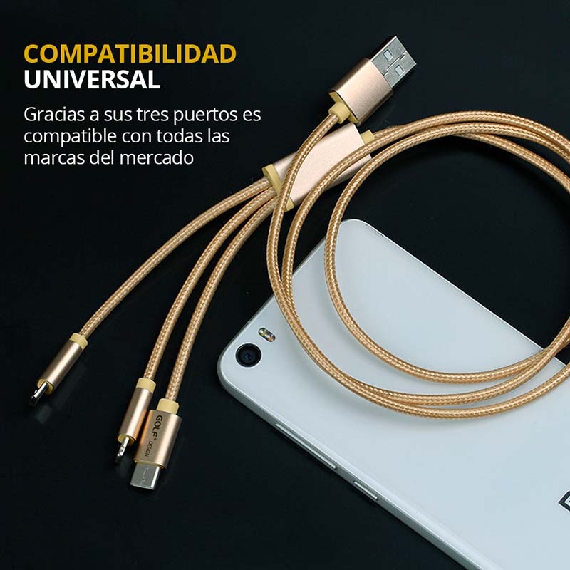 Redlemon Cable 3 en 1, Micro USB, USB-C, Lightning Apple, para Cargar y Transferir Datos,