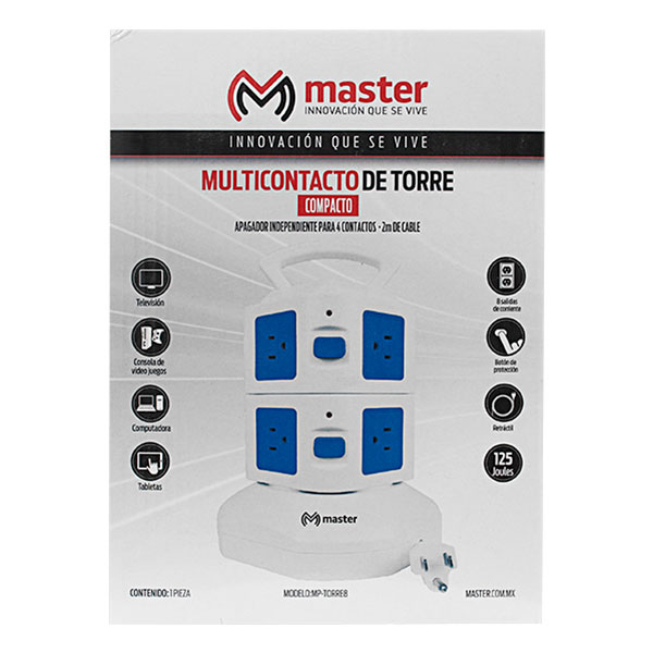 Multicontacto de Torre con 8 Conexiones Laterales y Sistema de Protección de Sobrecarga / Master / MP-TORRE8