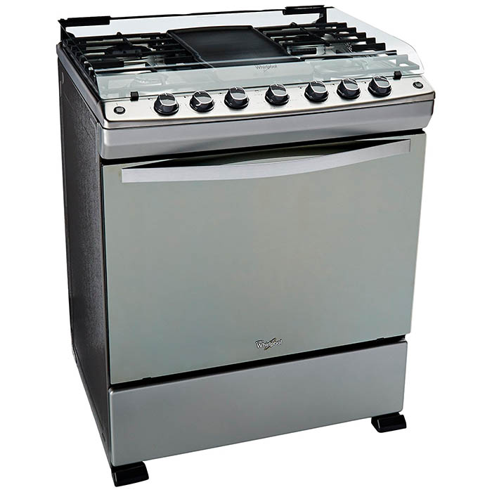 ESTUFA WHIRLPOOL MOD. WF-6046D 30" SILVER ENC. ELECTRONICO, CUBIERTA ACERO INOX, PARRILLAS HIERRO, CAPELO