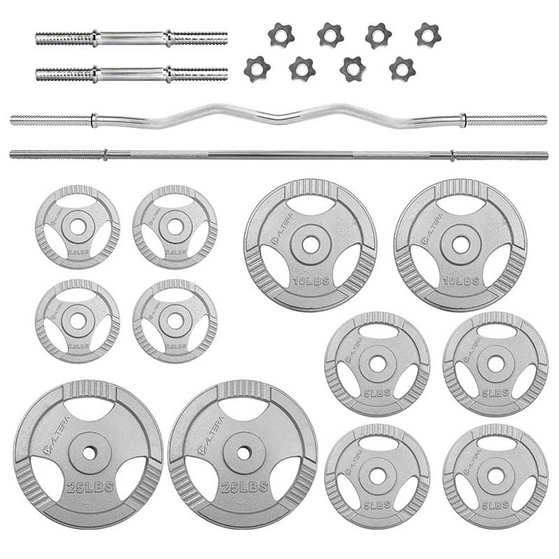Kit de Pesas Barra Recta, Barra Z, Par de Mancuernas, Discos - 100LBS Set Kit No.4