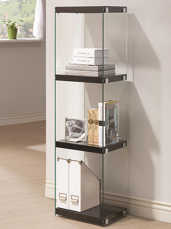 Librero con divisores de vidrio, repisas color negro- Coaster 801257