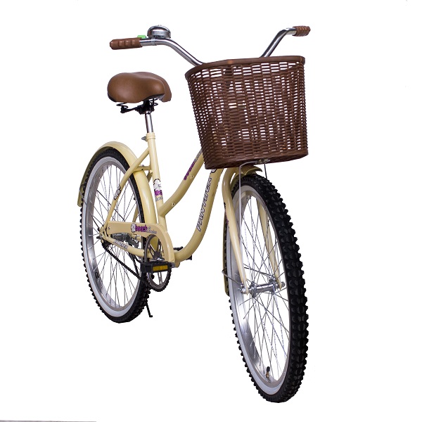 Bicicleta Vintage Playera Cruiser Rodada 26 Con Canasta Y Timbre-Beige