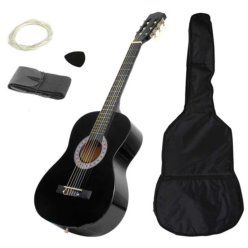 Guitarra Acustica Con Maletin Y Accesorios De Regalo - Negro