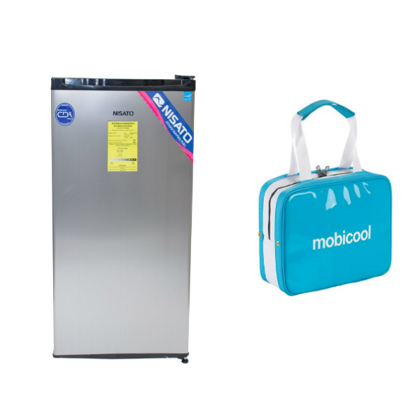 Paquete de Hielera Frigobar NRF-103FSSML Silver + Hielera Mobicool Aazul