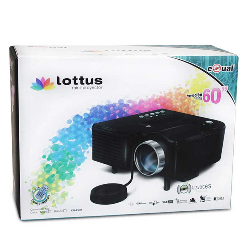 eQual Mini Proyector Led Portátil Hd Vga Hdmi Usb Sd Bocina - Blanco