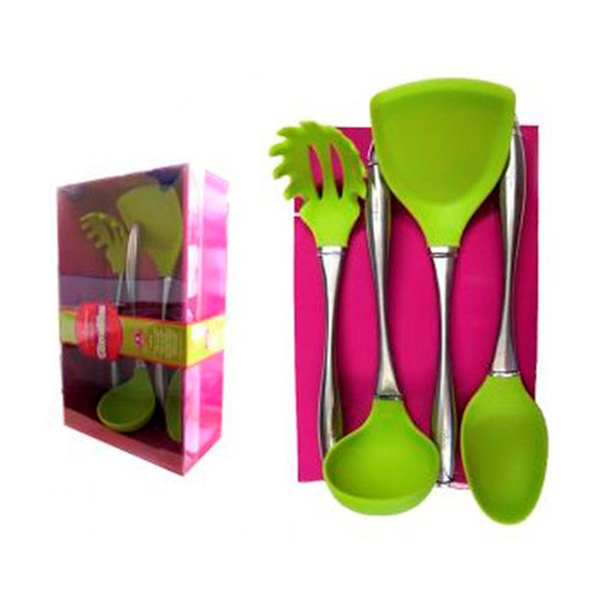 Set De Utensilios De Cocina Verdes Acero Inoxidable Silicón