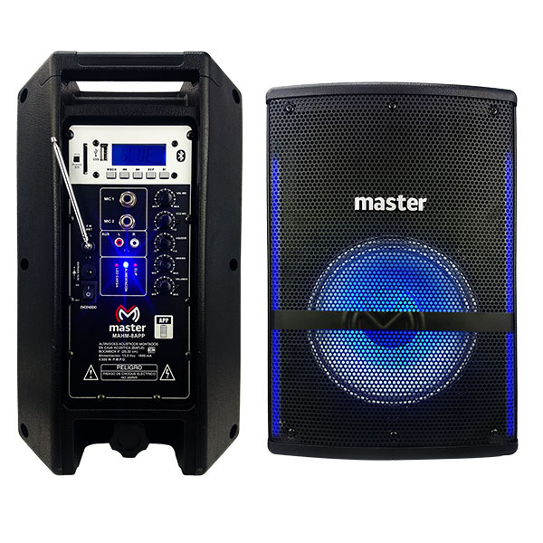 BAFLE AMPLIFICADO DE 8" BLUETOOTH RADIO FM LUZ RGB LECTOR USB Y SD MASTER MAHM-8APP