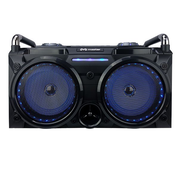 Master- Sistema de audio tipo DJ, 2 bluetooth, potencia de 2500  PMPO, 2 entradas de micrófono y lector SD y USB 
