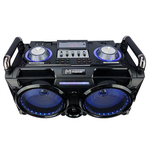 Master- Sistema de audio tipo DJ, 2 bluetooth, potencia de 2500  PMPO, 2 entradas de micrófono y lector SD y USB 