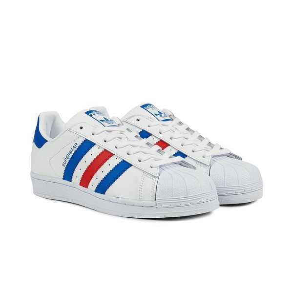 ADIDAS SUPERSTAR BLANCO FRANJAS AZULES Y ROJAS