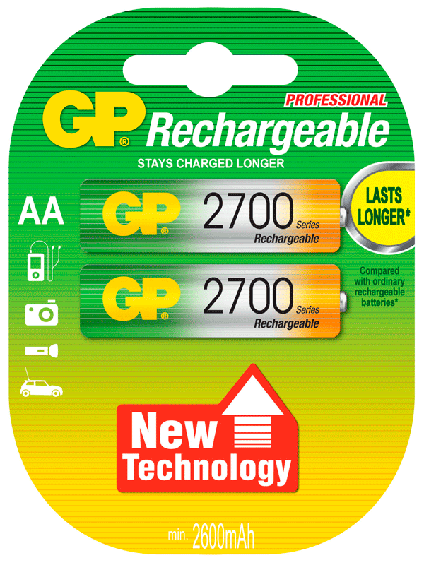 GP Batteries Recargables Dos Pilas 2700 NiMH AA 