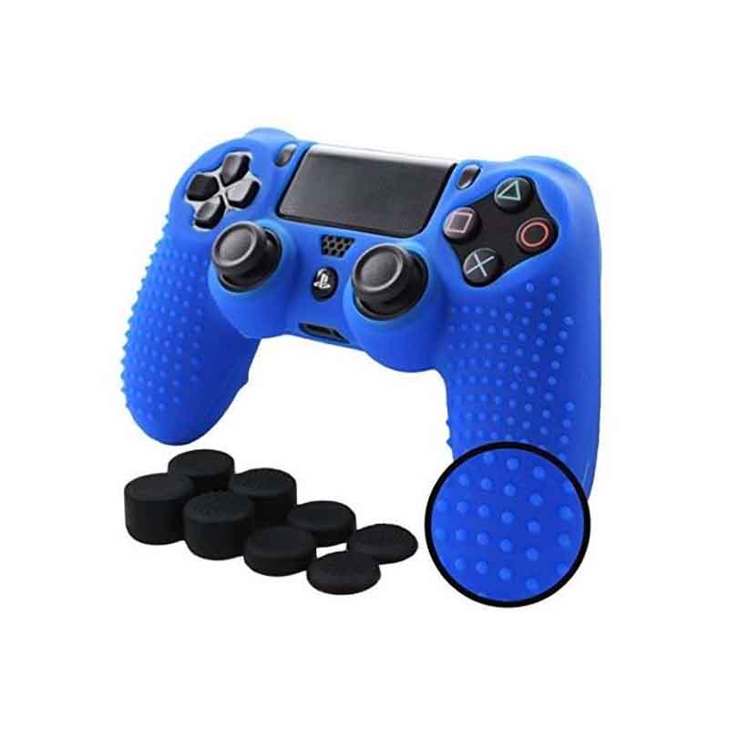Ps4 Funda Texturizada Silicona + Grips Pro (Azul)
